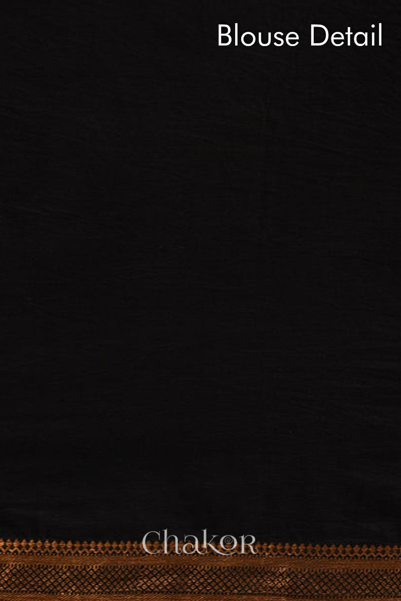 Black Bandhani Mangalgiri Cotton Saree with zari border and pallu by Chakor.