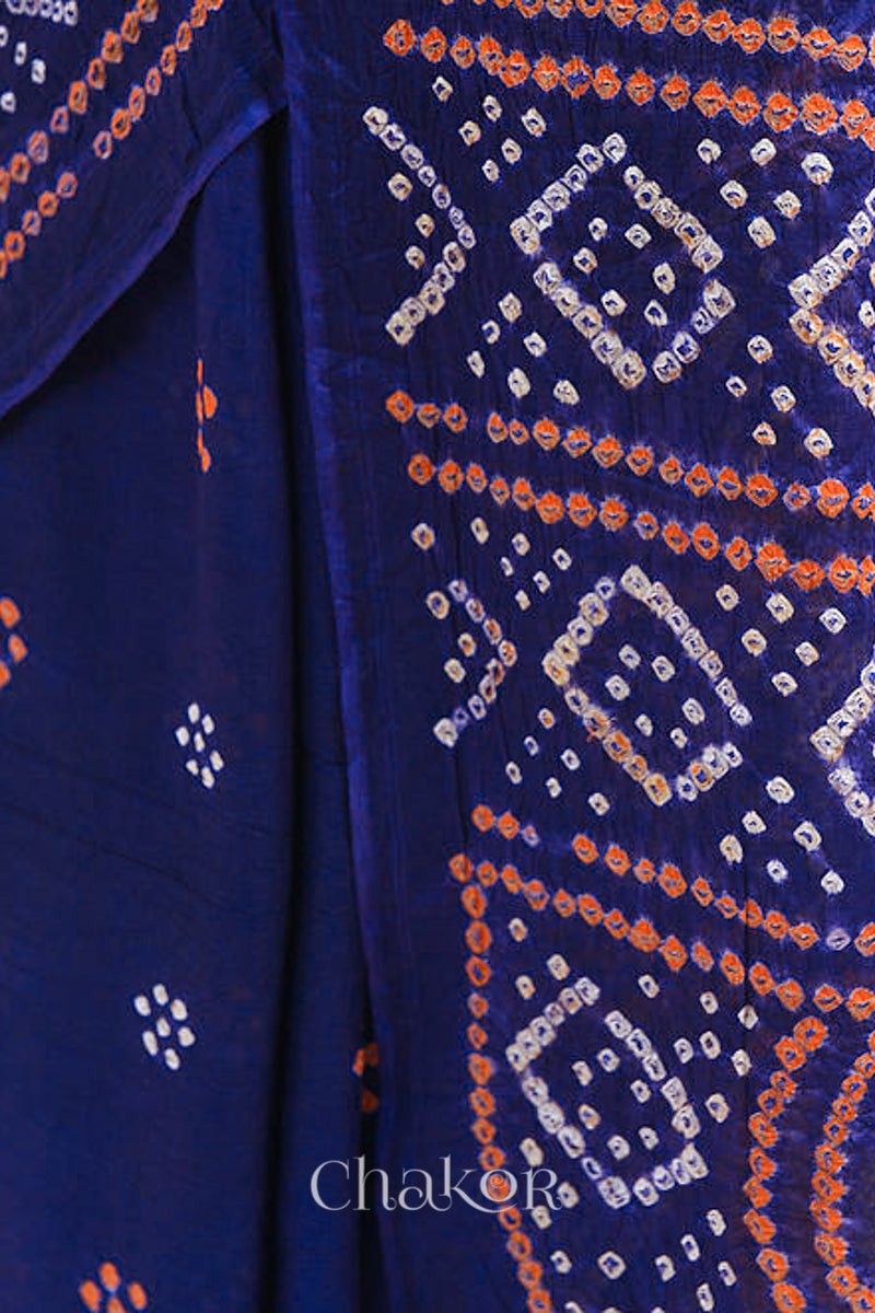 Traditional Navy Bandhani Mul Cotton Saree by Chakor.