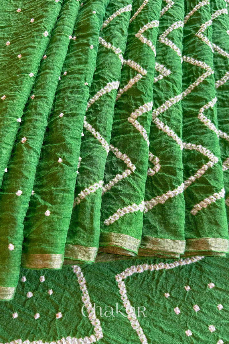 Mehendi Green Bandhani Khadi Cotton Saree for Women's clothing online by Chakor.