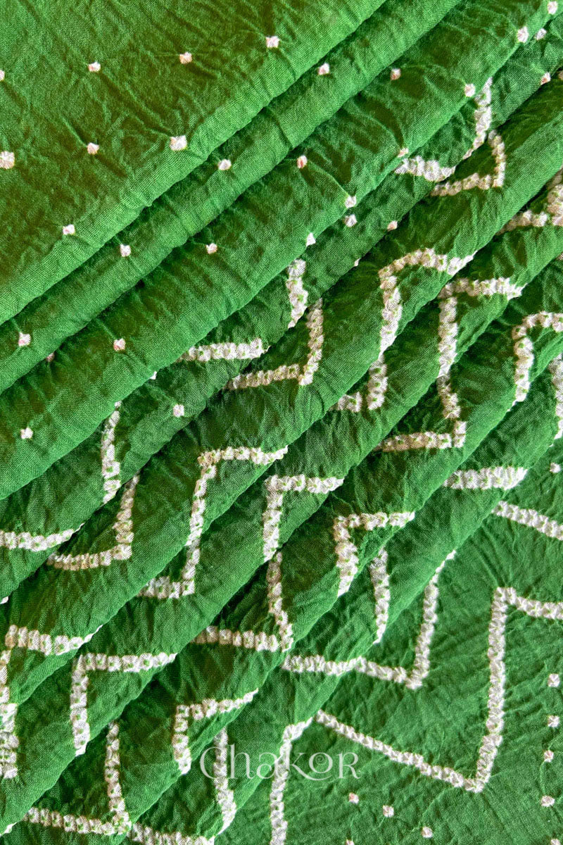 Mehendi Green Bandhani Khadi Cotton Saree for Women's clothing online by Chakor.