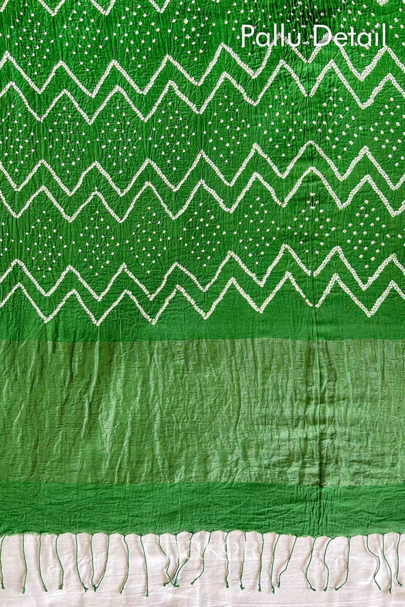 Mehendi Green Bandhani Khadi Cotton Saree for Women's clothing online by Chakor.