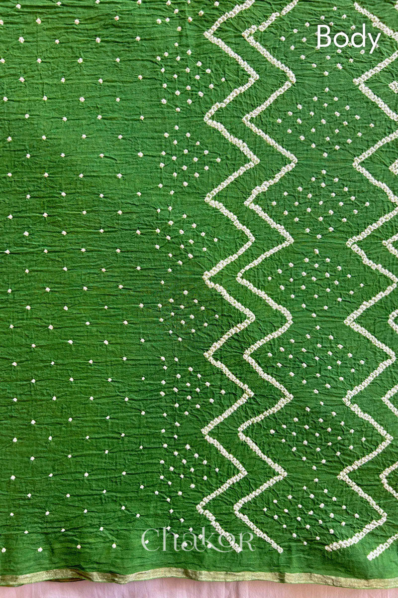 Mehendi Green Bandhani Khadi Cotton Saree for Women's clothing online by Chakor.