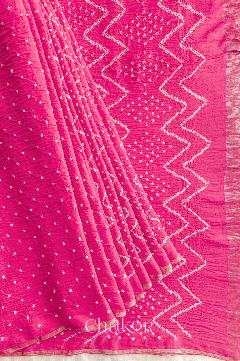 Pink Bandhani Khadi Cotton Saree for Women's clothing online by Chakor.