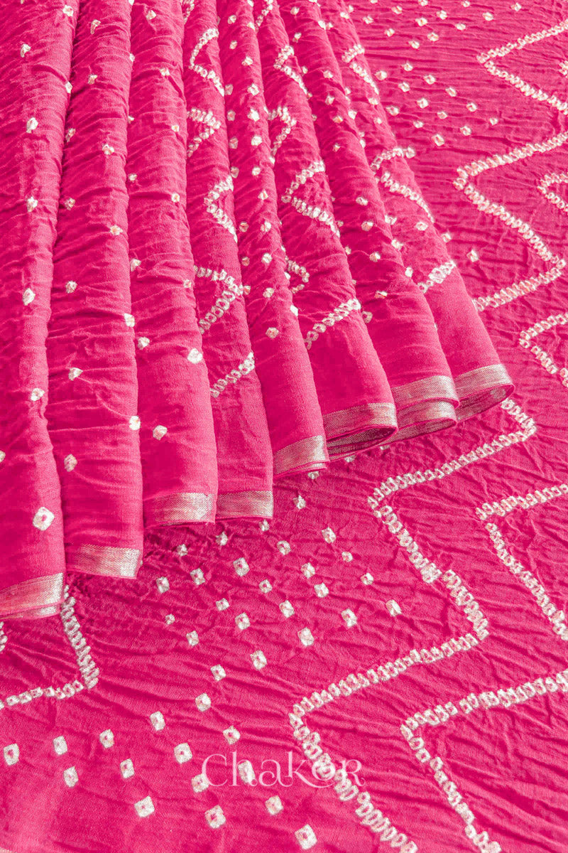 Pink Bandhani Khadi Cotton Saree for Women's clothing online by Chakor.