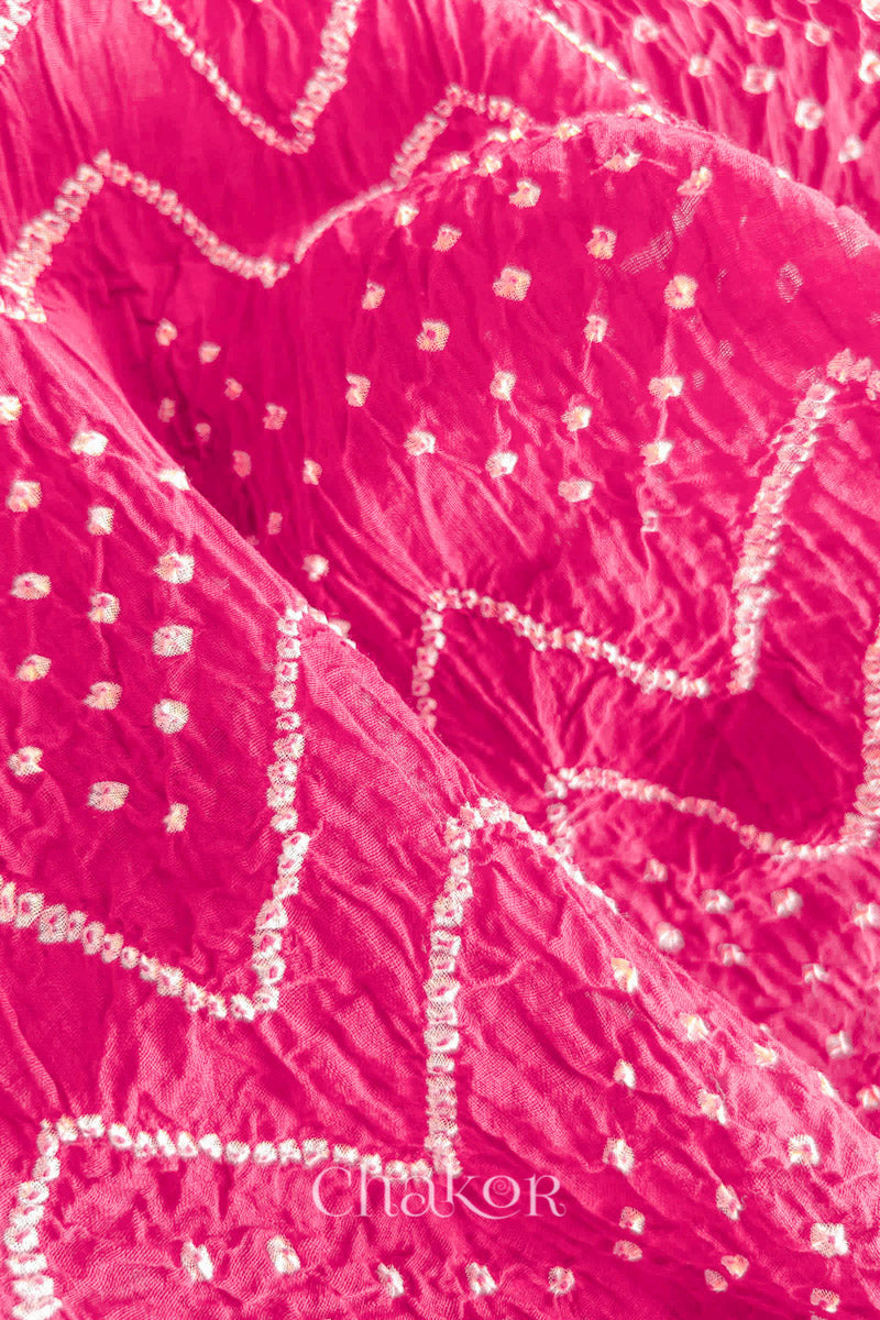 Pink Bandhani Khadi Cotton Saree for Women's clothing online by Chakor.
