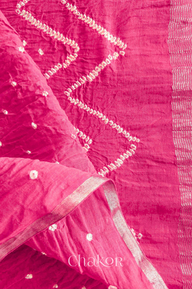 Pink Bandhani Khadi Cotton Saree for Women's clothing online by Chakor.