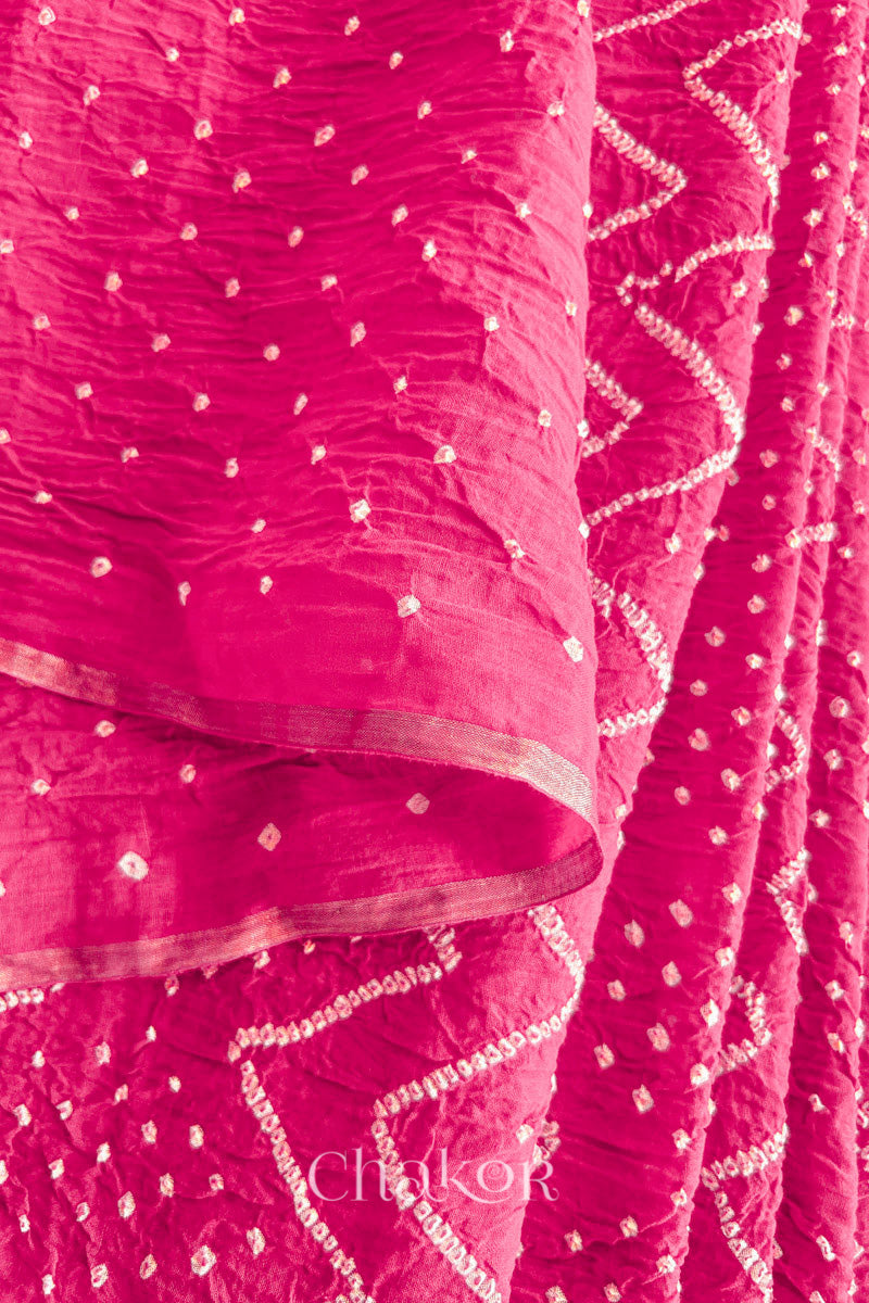 Pink Bandhani Khadi Cotton Saree for Women's clothing online by Chakor.
