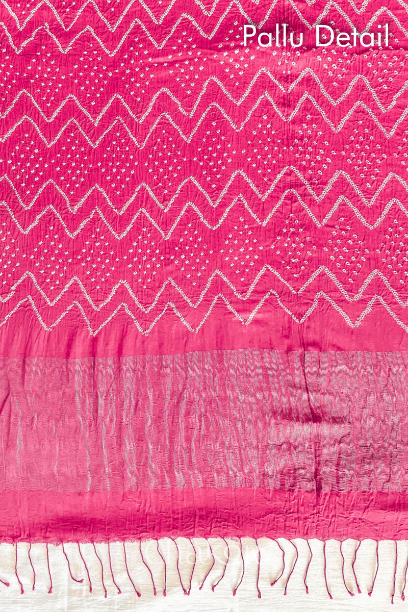 Pink Bandhani Khadi Cotton Saree for Women's clothing online by Chakor.
