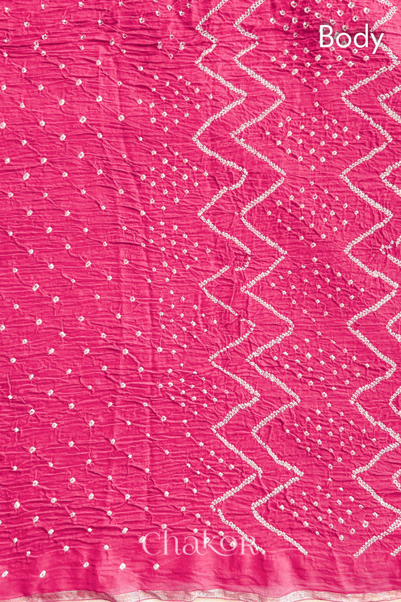 Pink Bandhani Khadi Cotton Saree for Women's clothing online by Chakor.
