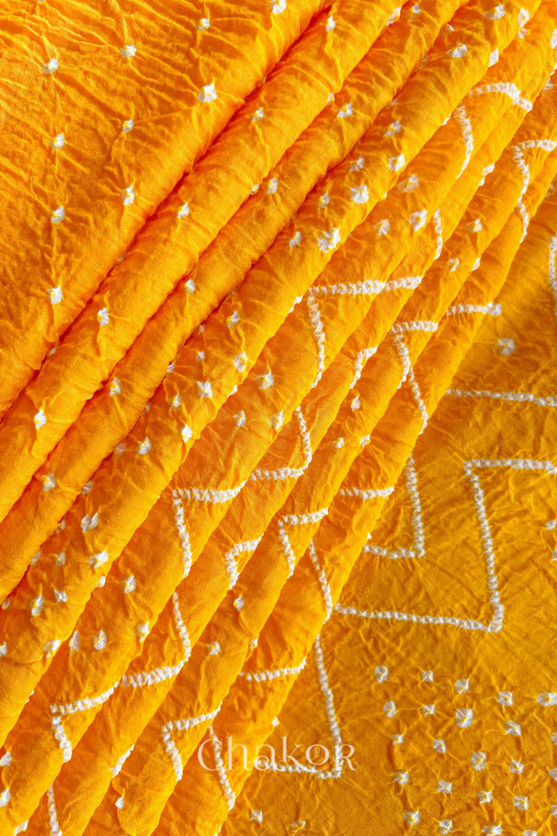 Yellow Bandhani Khadi Cotton Saree for Women's clothing online by Chakor.