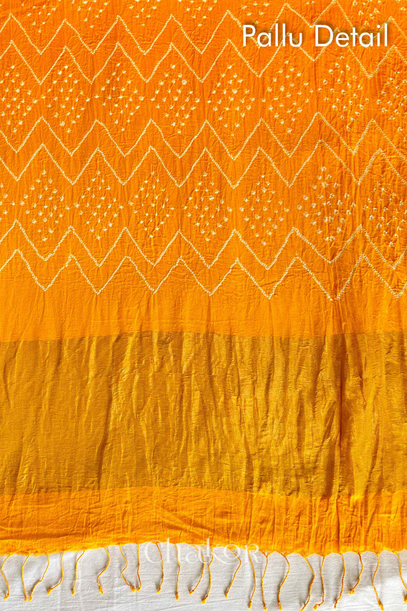 Yellow Bandhani Khadi Cotton Saree for Women's clothing online by Chakor.