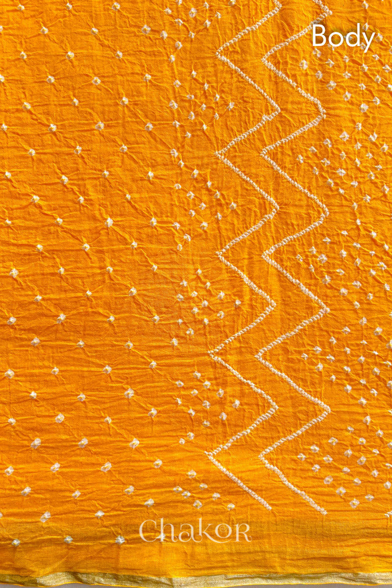 Yellow Bandhani Khadi Cotton Saree for Women's clothing online by Chakor.