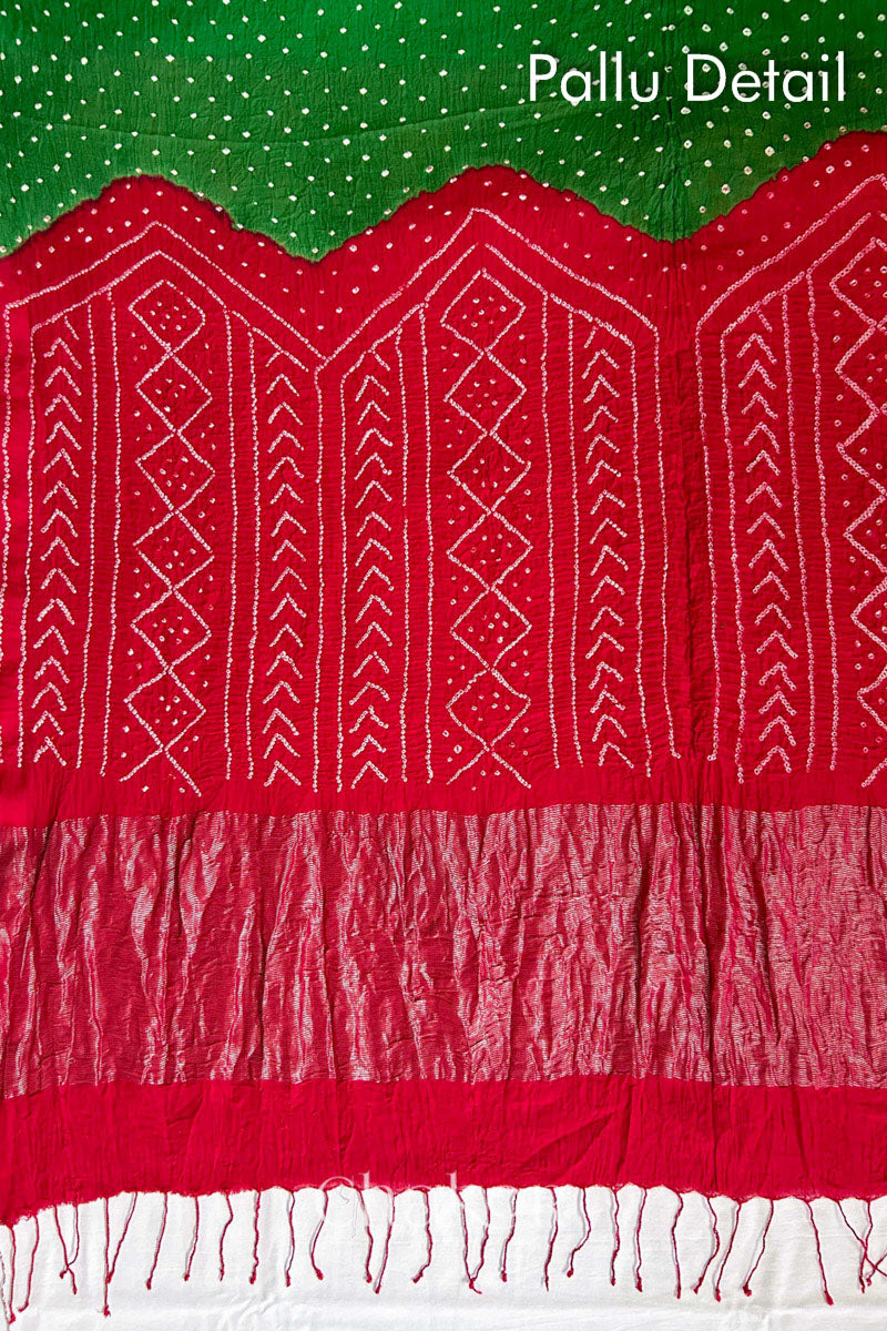 Mehendi Red Bandhani Khadi Cotton Saree for Women's clothing online by Chakor.