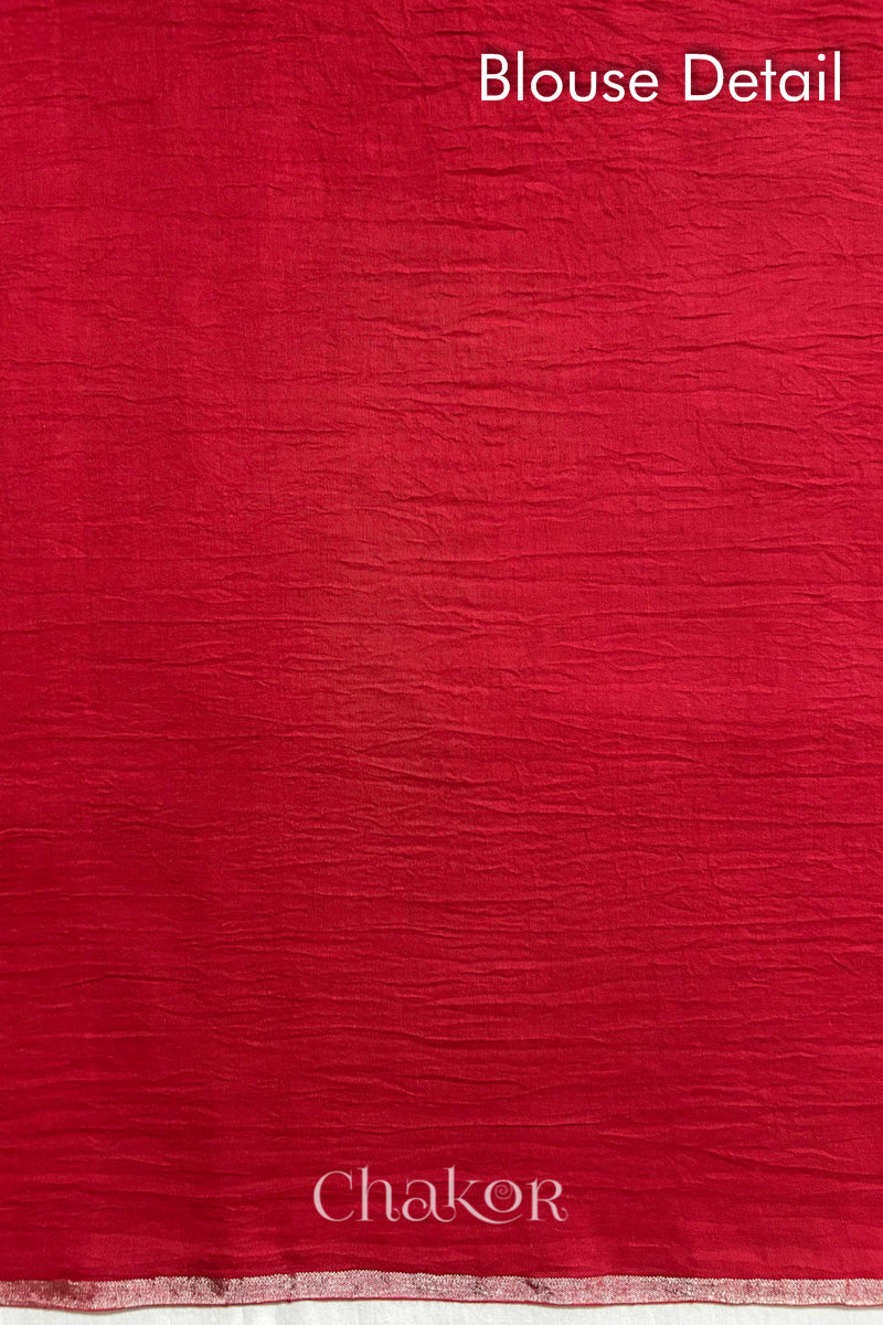 Mehendi Red Bandhani Khadi Cotton Saree for Women's clothing online by Chakor.