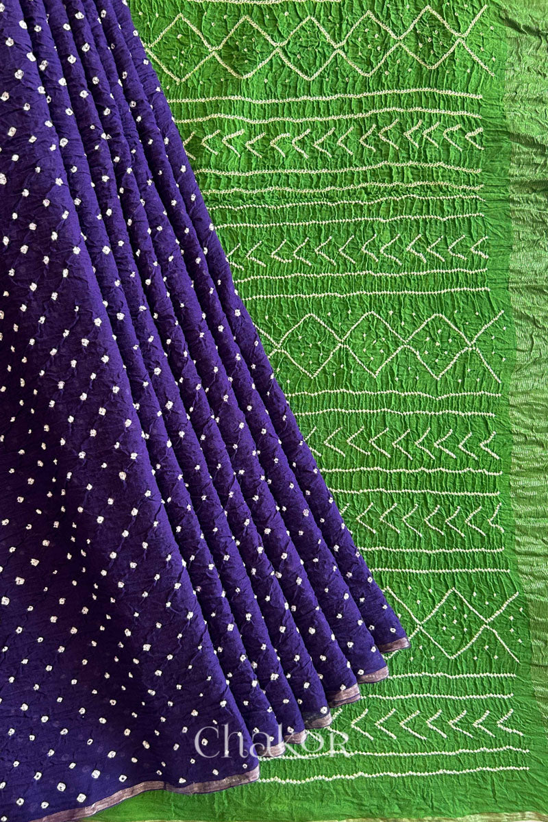 Purple Mehendi Bandhani Khadi Cotton Saree for Women's clothing online by Chakor.