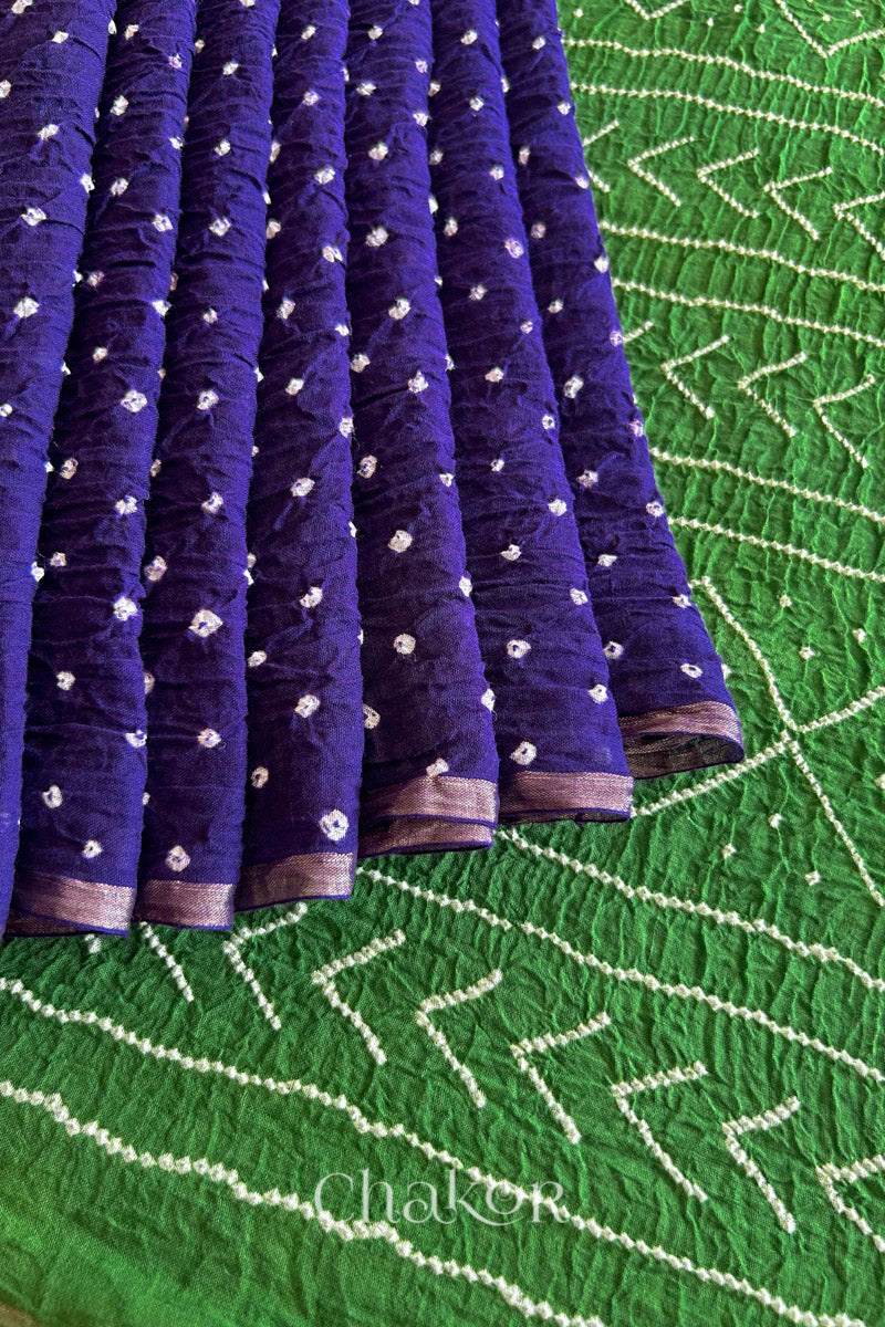 Purple Mehendi Bandhani Khadi Cotton Saree for Women's clothing online by Chakor.