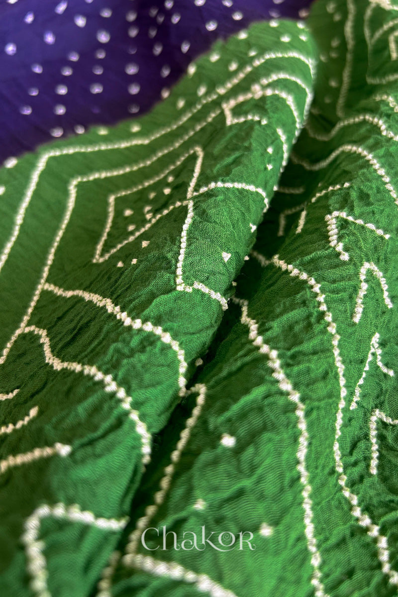 Purple Mehendi Bandhani Khadi Cotton Saree for Women's clothing online by Chakor.