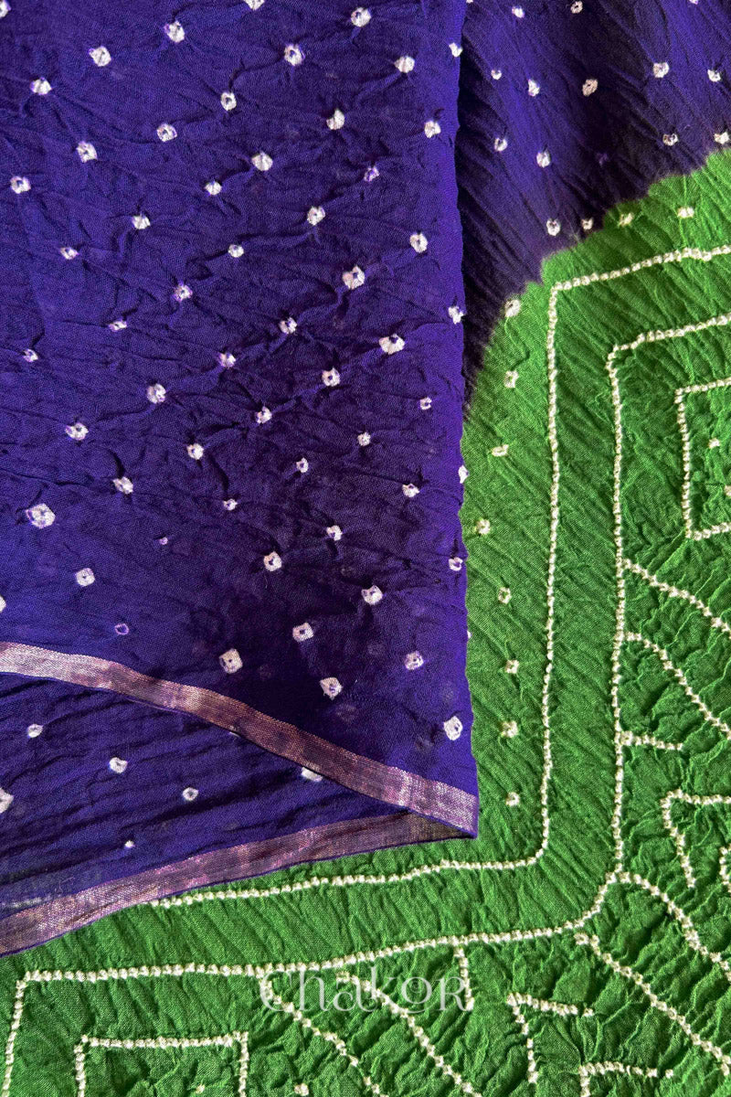 Purple Mehendi Bandhani Khadi Cotton Saree for Women's clothing online by Chakor.