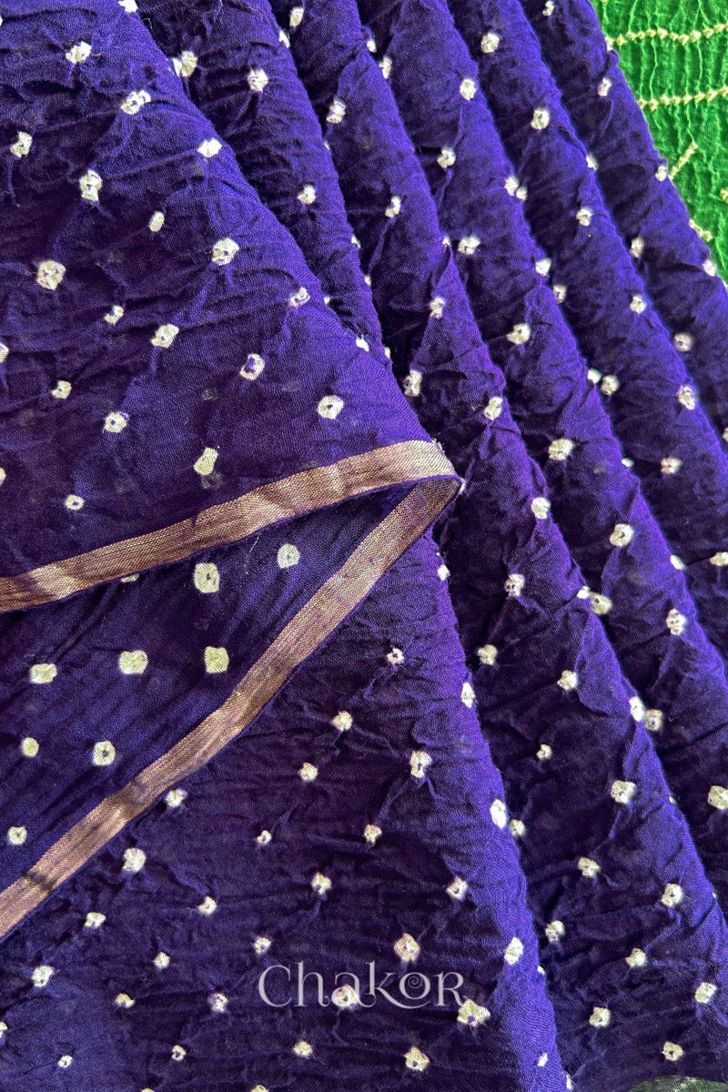 Purple Mehendi Bandhani Khadi Cotton Saree for Women's clothing online by Chakor.