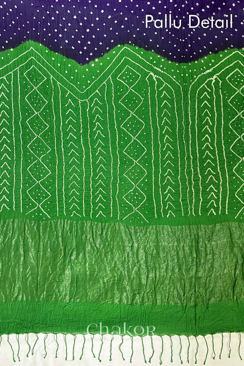 Purple Mehendi Bandhani Khadi Cotton Saree for Women's clothing online by Chakor.