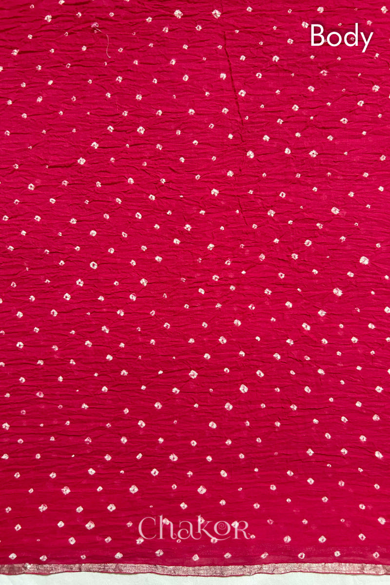 Strawberry Pink Indigo Bandhani Khadi Cotton Saree for Women's clothing online by Chakor.