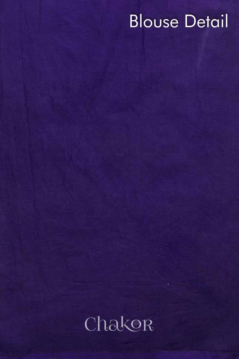 Blouse fabric detail of Purple and Magenta Bandhani Mul Cotton Saree.