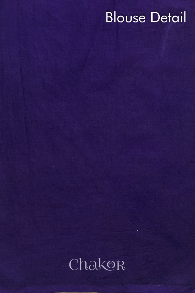 Blouse fabric detail of Purple Magenta Bandhani Mul Cotton Saree.