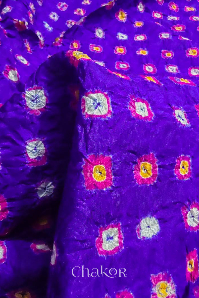 Purple Bandhani Silk Blouse Fabric - 75 cms