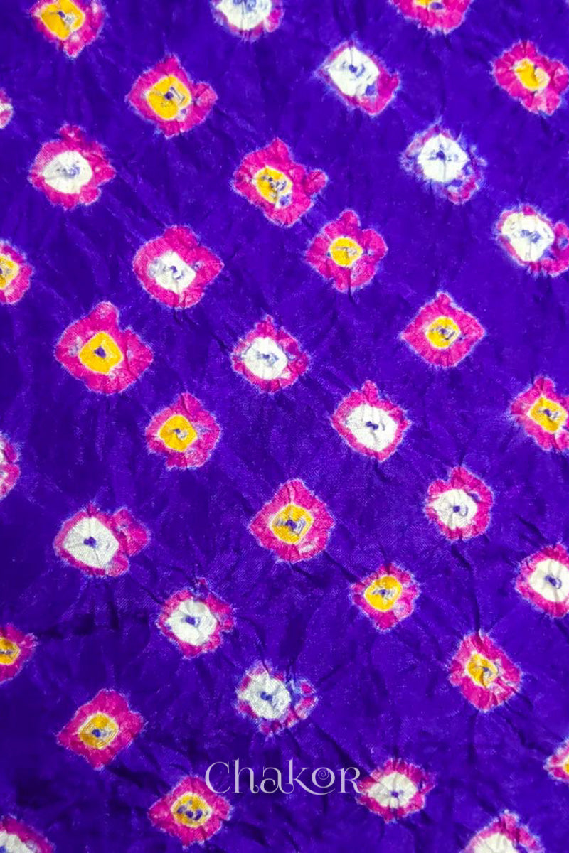 Purple Bandhani Silk Blouse Fabric - 75 cms