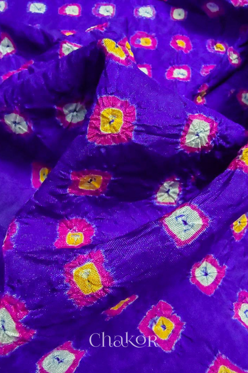 Purple Bandhani Silk Blouse Fabric - 75 cms