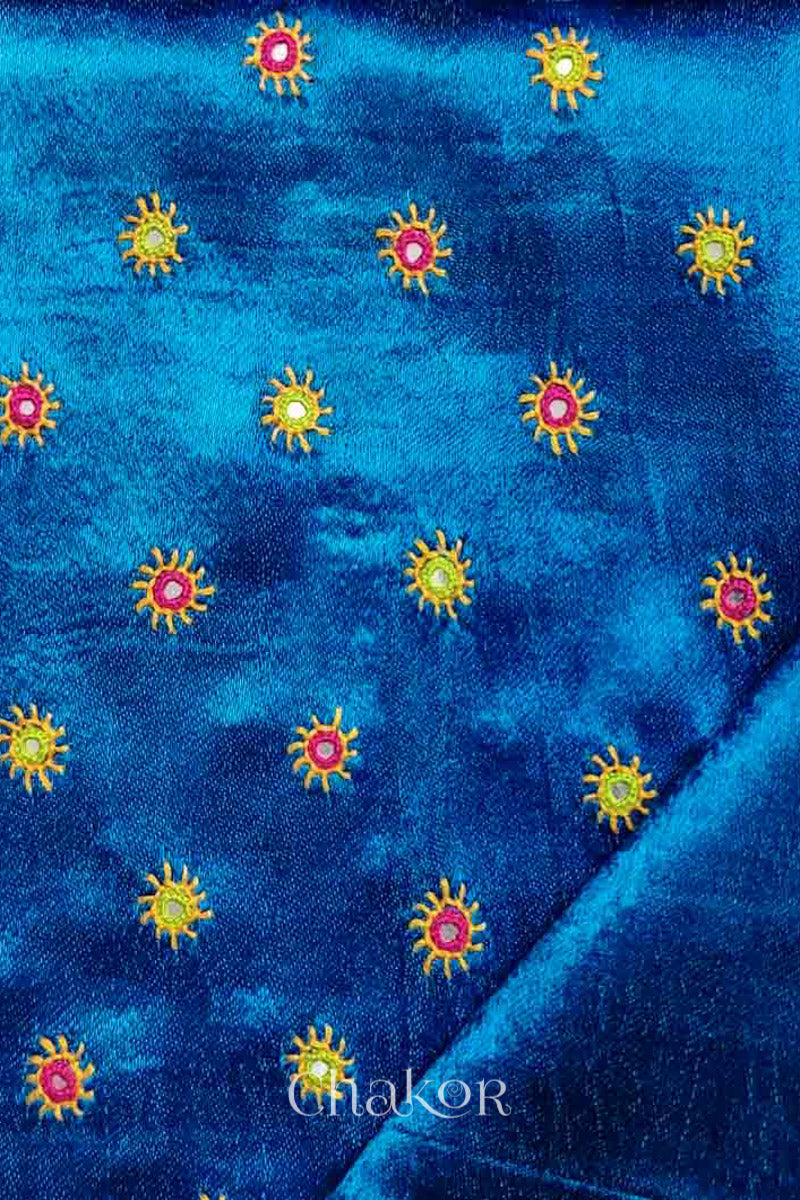 Blue Mashru Embroidered Blouse Fabric