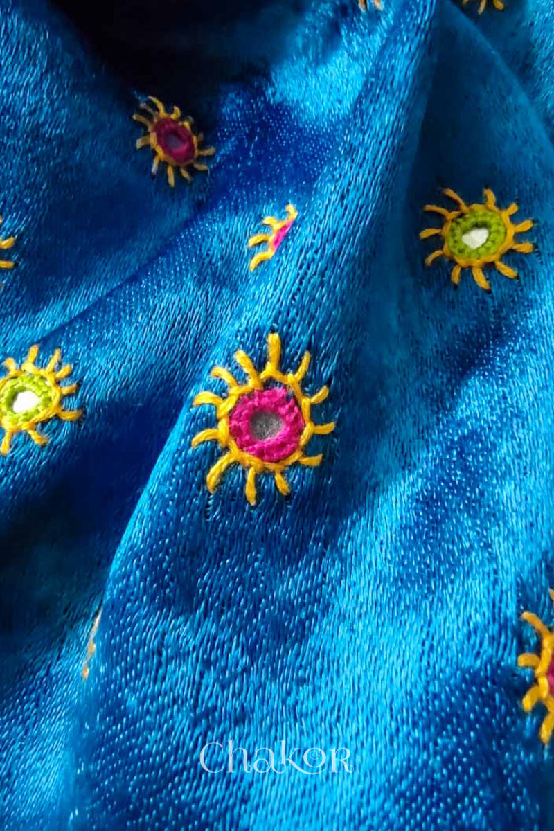 Blue Mashru Embroidered Blouse Fabric
