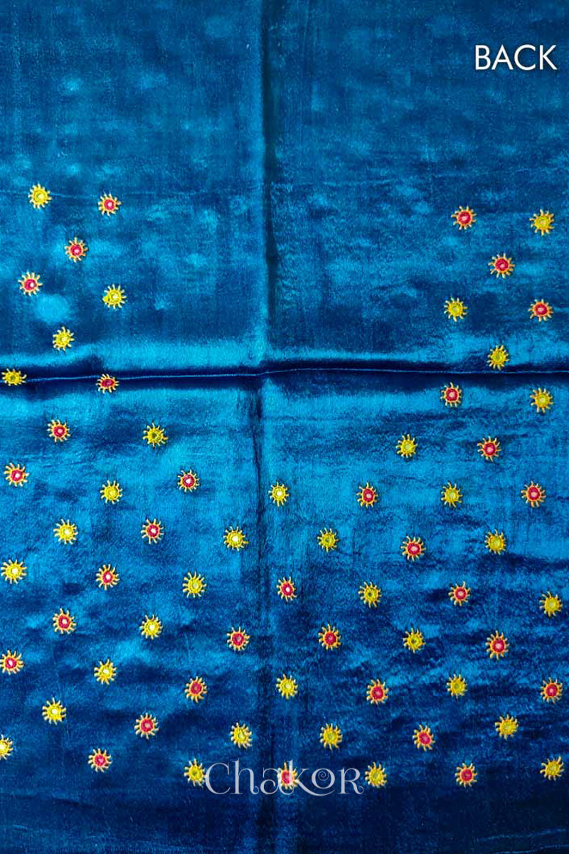 Blue Mashru Embroidered Blouse Fabric