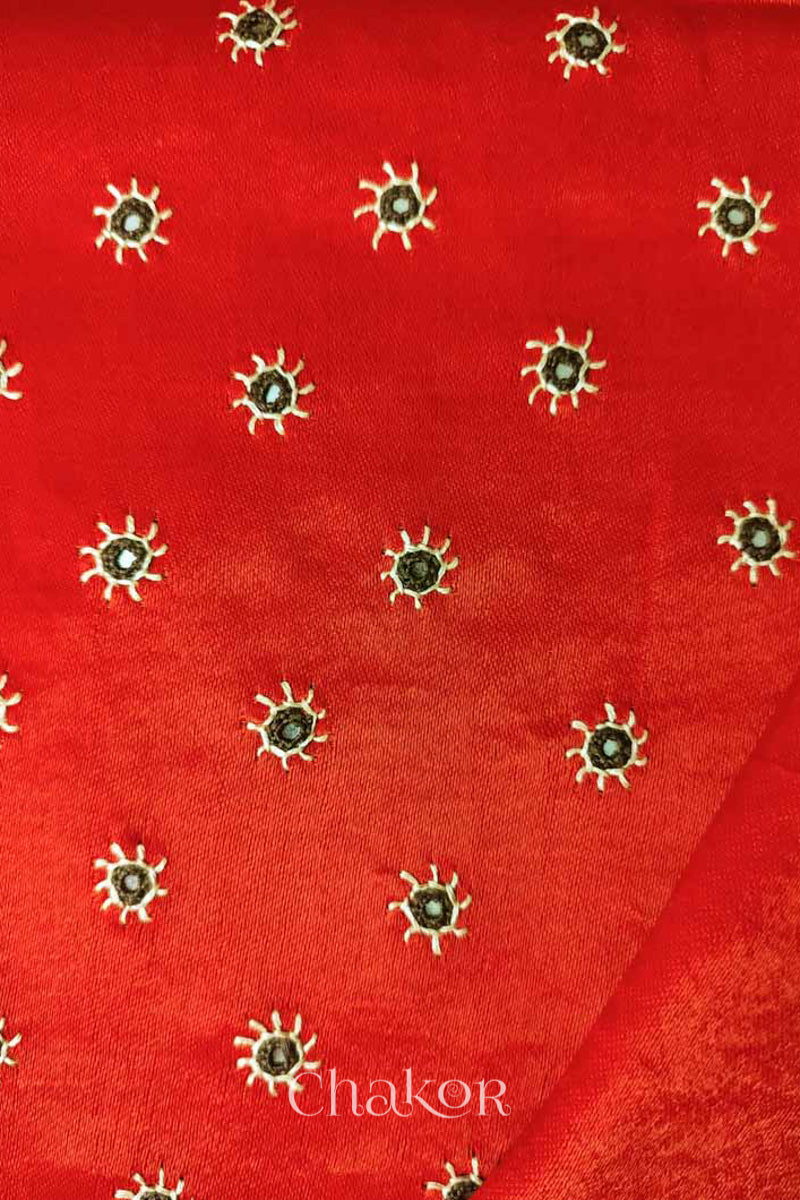 Orange Mashru Embroidered Blouse Fabric
