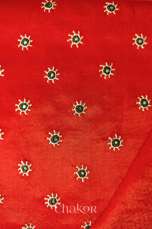 Orange Mashru Embroidered Blouse Fabric
