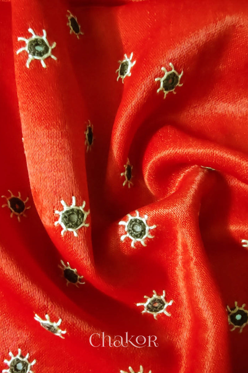 Orange Mashru Embroidered Blouse Fabric