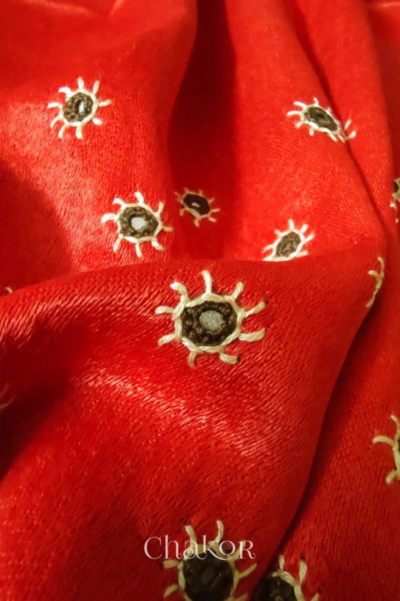 Orange Mashru Embroidered Blouse Fabric