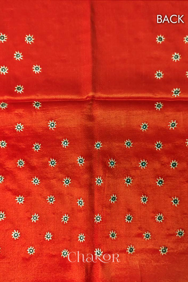 Orange Mashru Embroidered Blouse Fabric