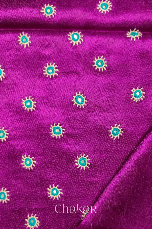 Magenta Mashru Embroidered Blouse Fabric