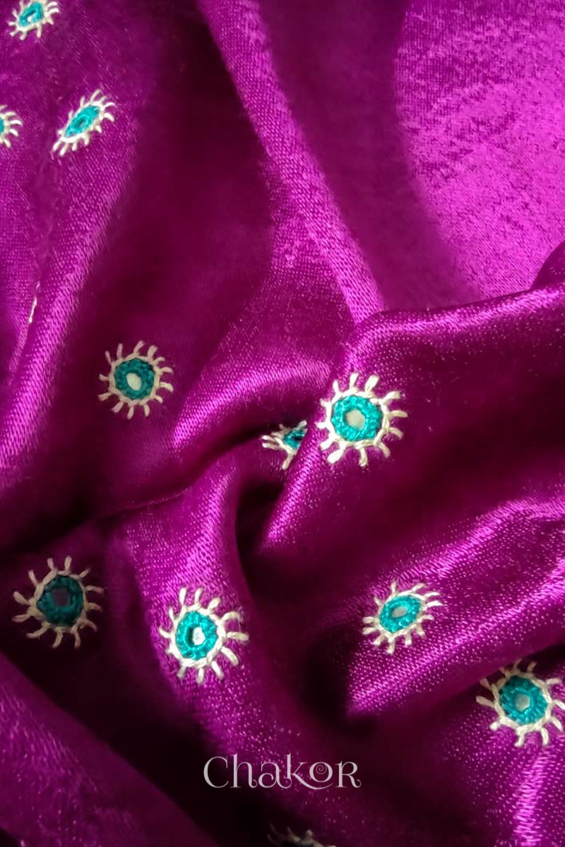 Magenta Mashru Embroidered Blouse Fabric