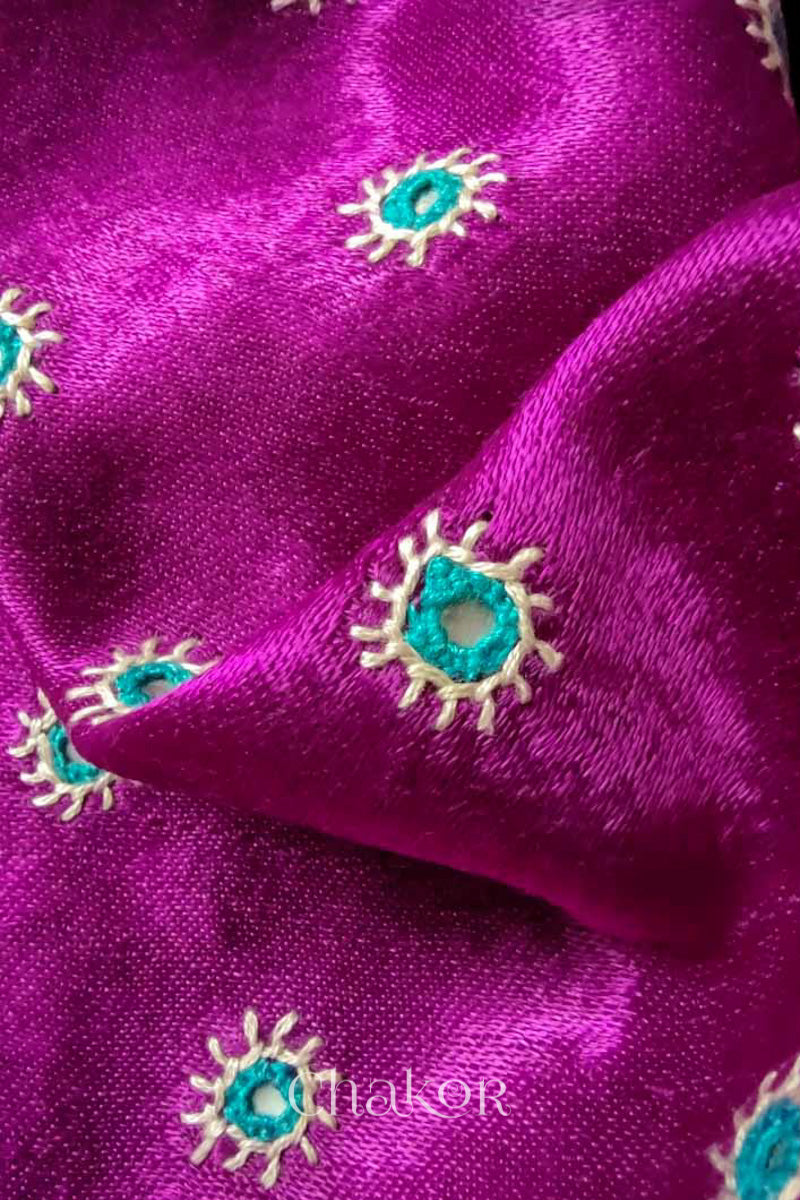 Magenta Mashru Embroidered Blouse Fabric