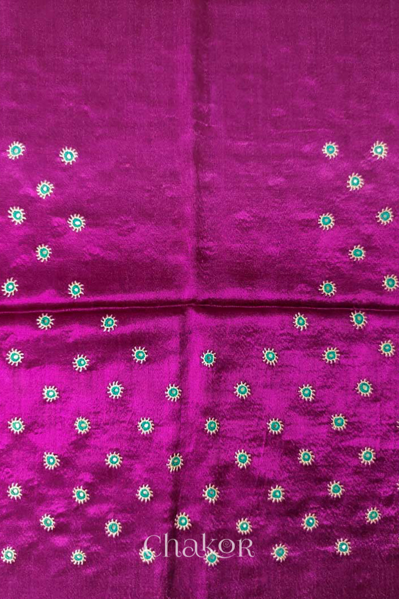 Magenta Mashru Embroidered Blouse Fabric