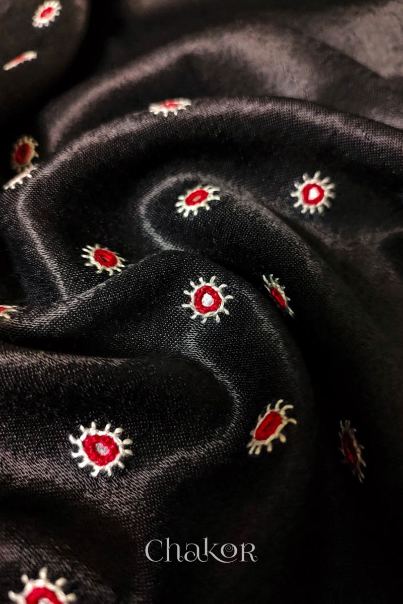 Black Mashru Embroidered Blouse Fabric