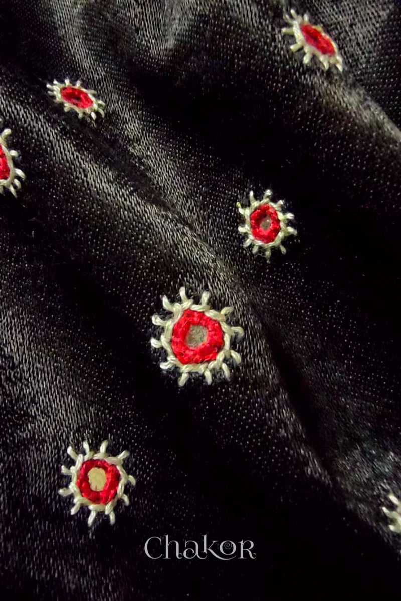 Black Mashru Embroidered Blouse Fabric
