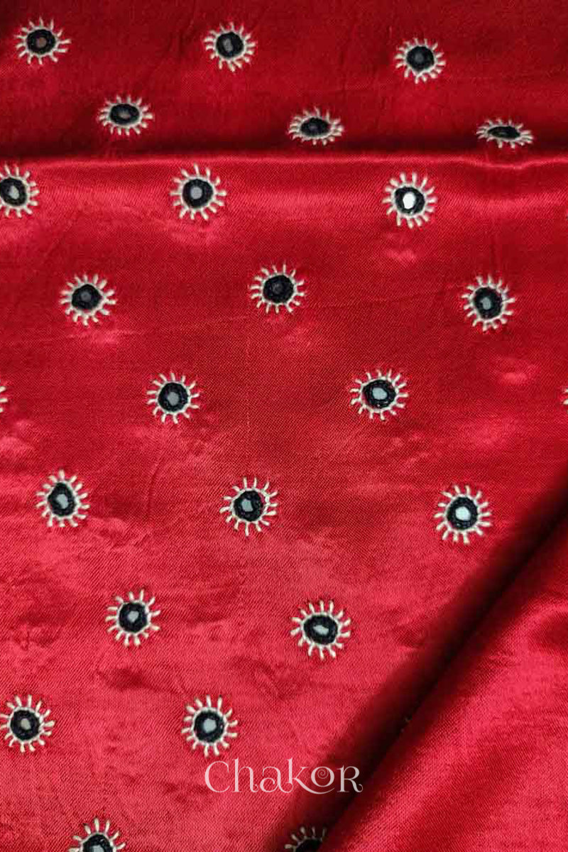 Red Mashru Embroidered Blouse Fabric