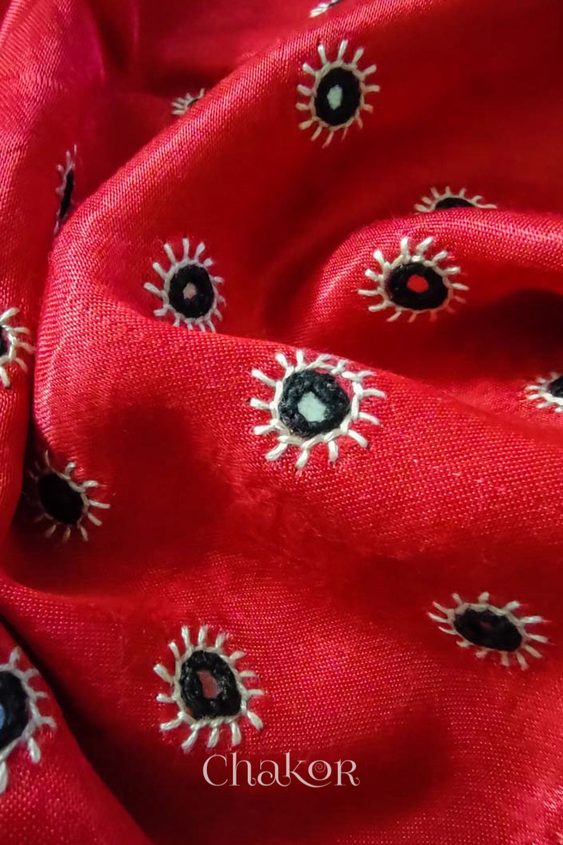 Red Mashru Embroidered Blouse Fabric