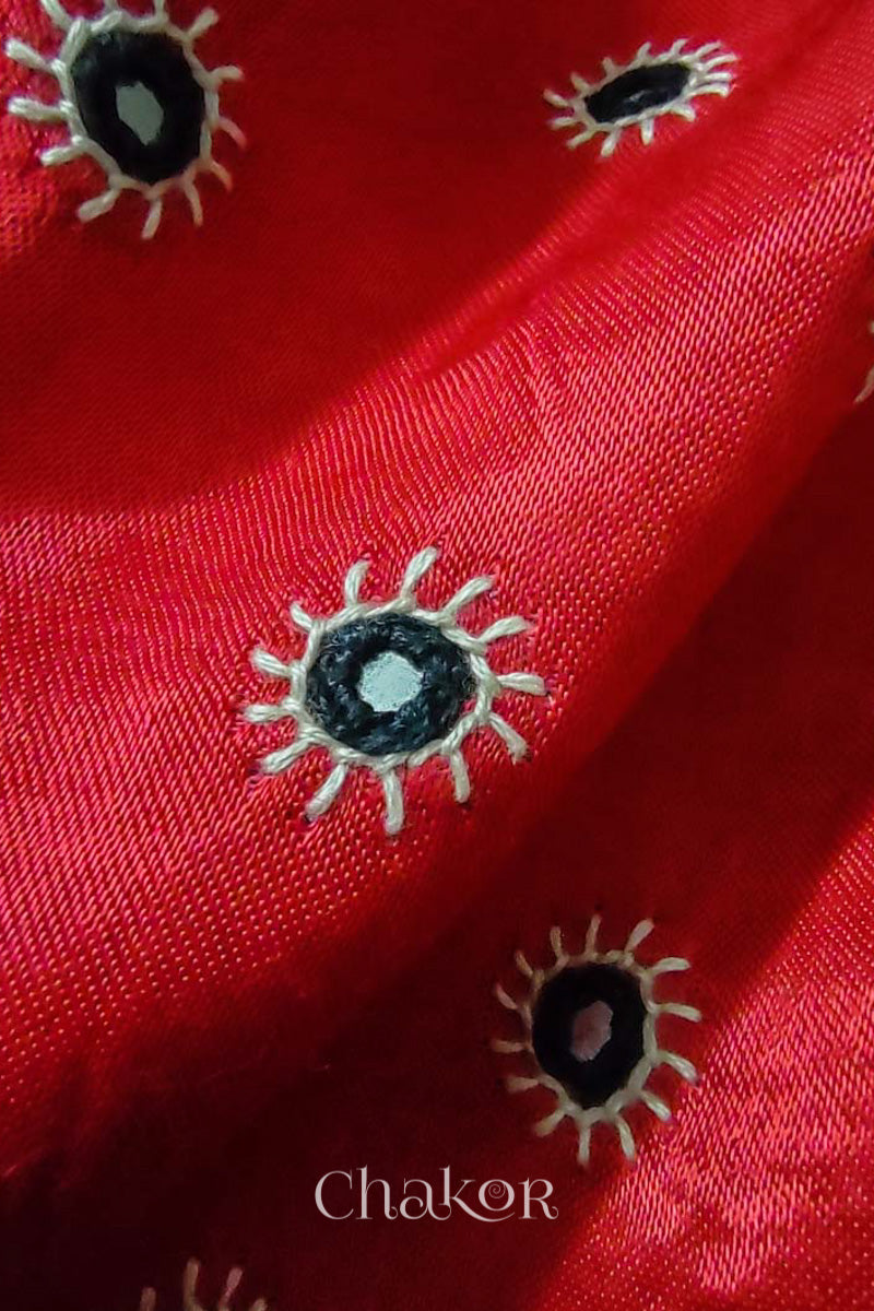 Red Mashru Embroidered Blouse Fabric