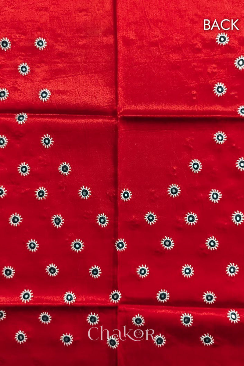 Red Mashru Embroidered Blouse Fabric