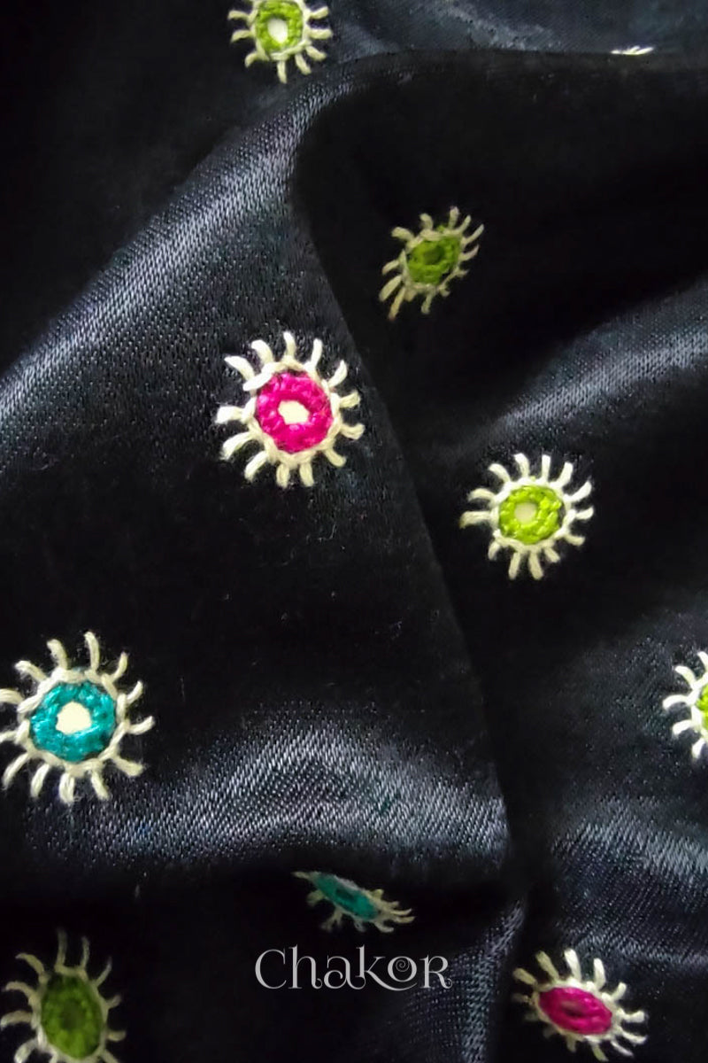 Black Mashru Embroidered Blouse Fabric