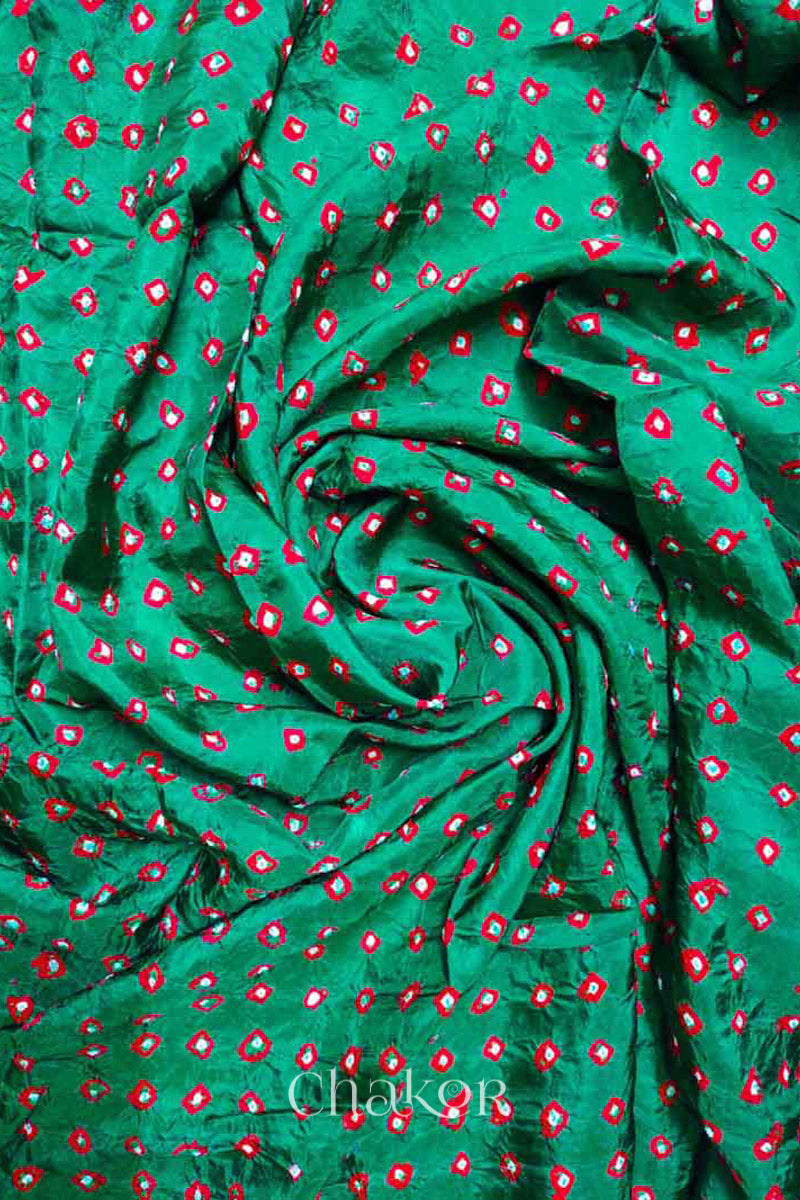 Green Bandhani Silk Blouse Fabric - 75 cms